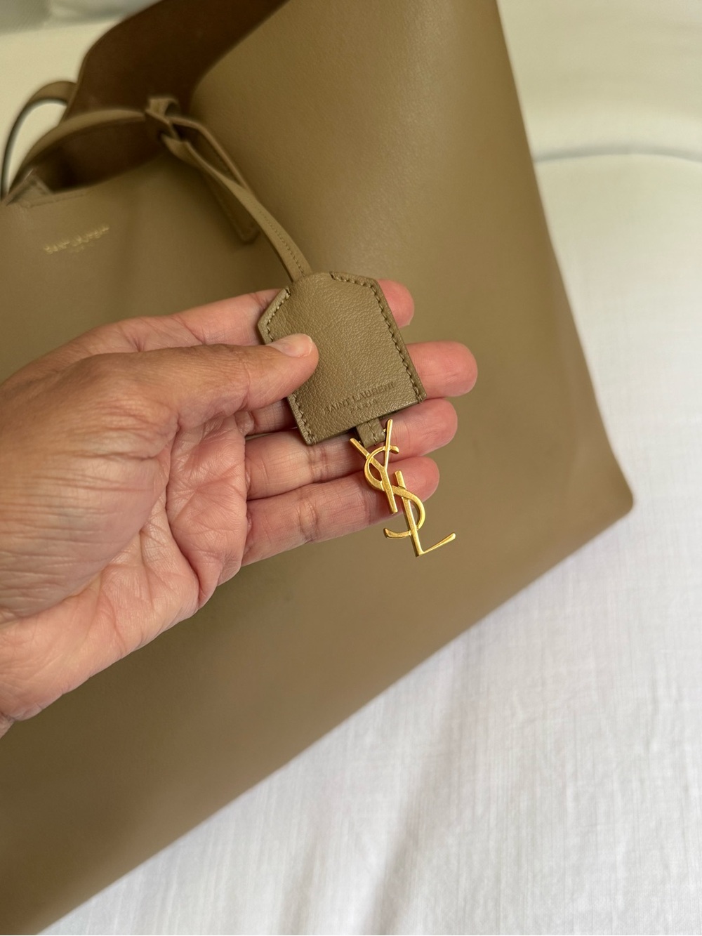 Saint Laurent YSL Large East/West Shopping Tote Purse Dark Beige Leather - Picture 17 of 17